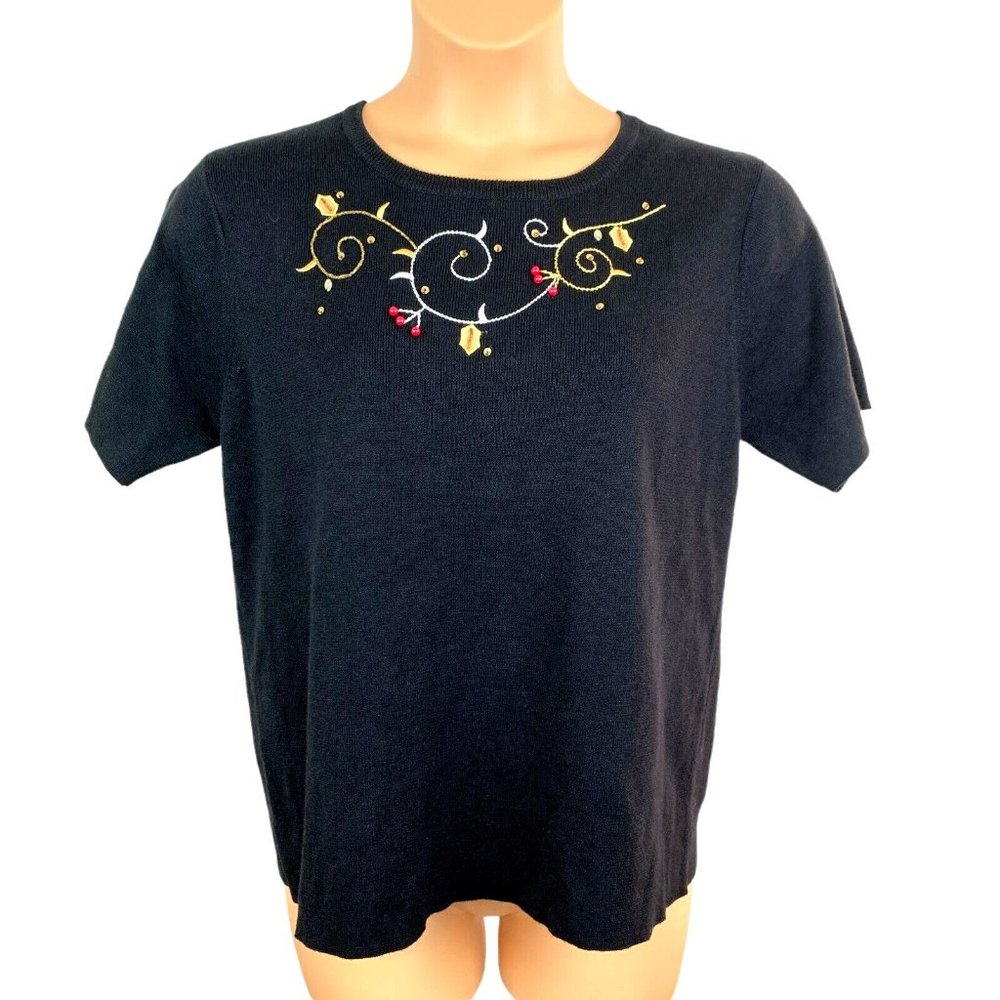 QUACKER FACTORY Black Holiday Sweater Gold Bice Short Sleeve